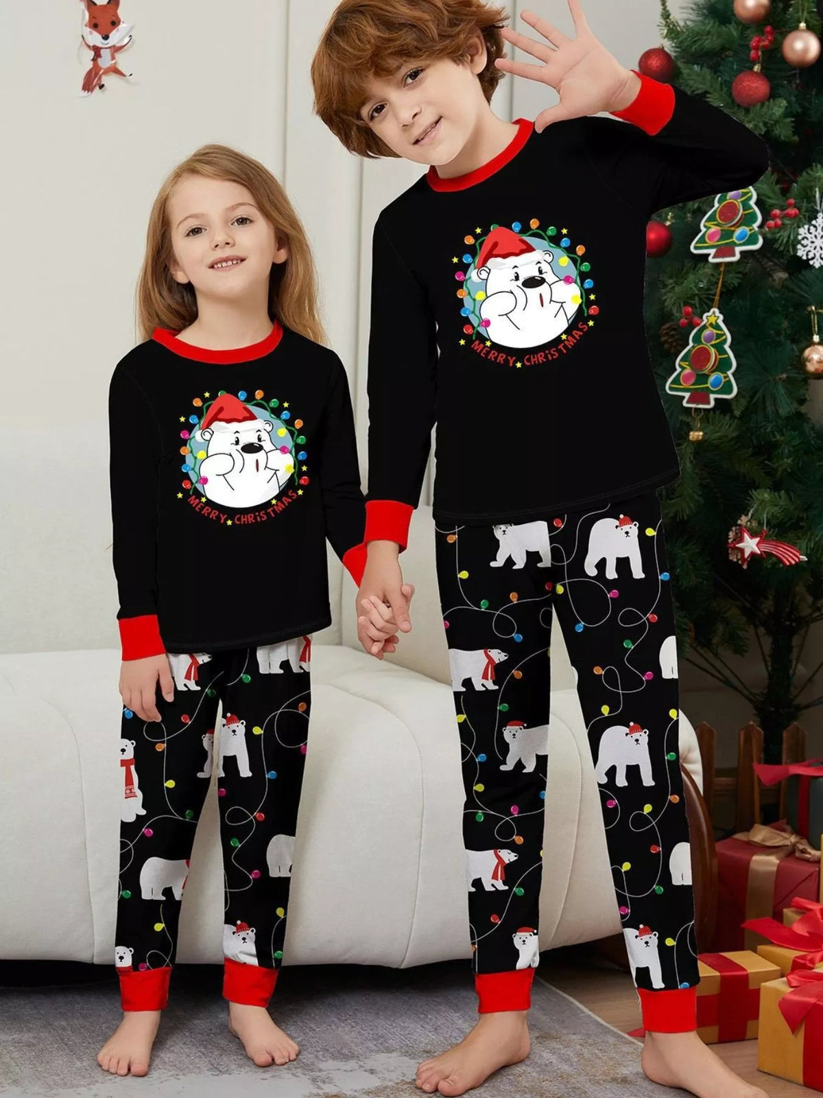 Full Size Family Matching Christmas Pajamas Set with Polar Bear Print Plus Size - Trendsi - Flyclothing LLC