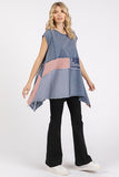 Mittoshop Patchwork Mineral Washed Round Neck Cap Sleeve Top - Trendsi