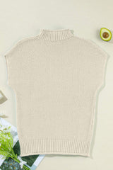 Turtleneck Cap Sleeve Sweater - Trendsi - Flyclothing LLC