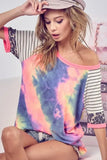 BiBi Tie Dye French Terry Top With Stripe Raglan - Trendsi - Flyclothing LLC