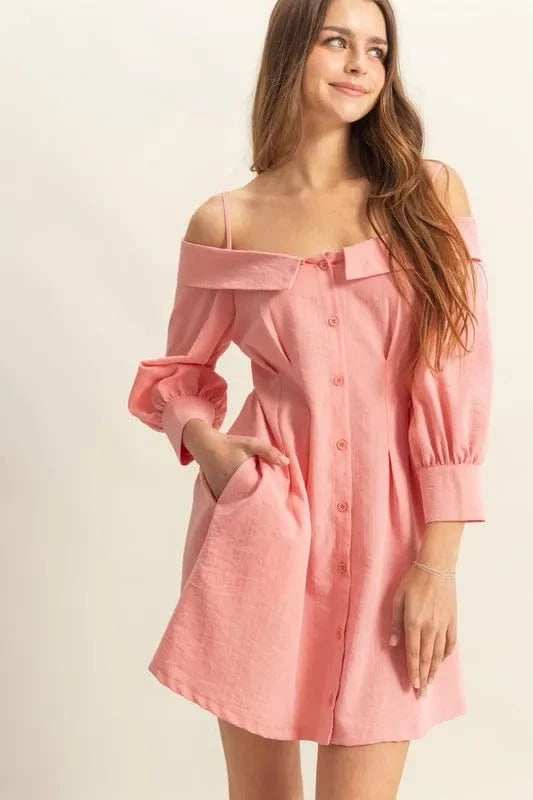 HYFVE Button Down Spaghetti Strap Mini Dress with Pockets - Trendsi - Flyclothing LLC