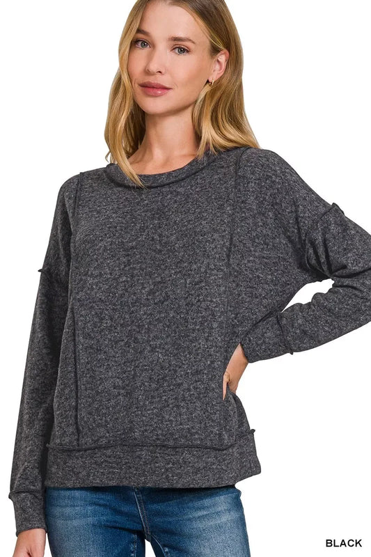 Zenana Brushed Hacci Drop Shoulder Sweater - Trendsi - Flyclothing LLC