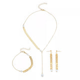 Wheat‑Spike Faux Pearl Necklace Bracelet Earrings 3‑Pcs Jewelry Set - Trendsi - Flyclothing LLC