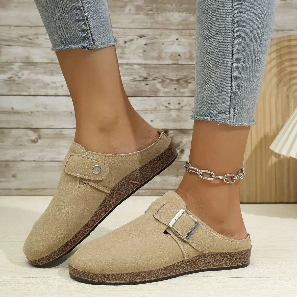 Suede Round Toe Buckle Slip-Ons - Trendsi - Flyclothing LLC