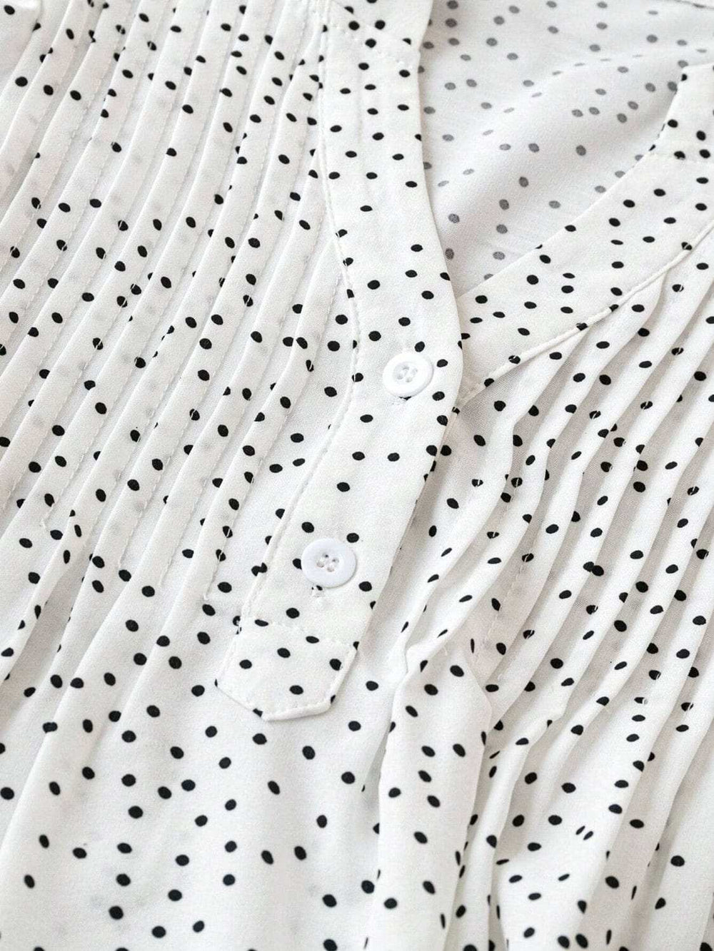 Polka Dot Notched Ruffled Cap Sleeve Blouse - Trendsi - Flyclothing LLC