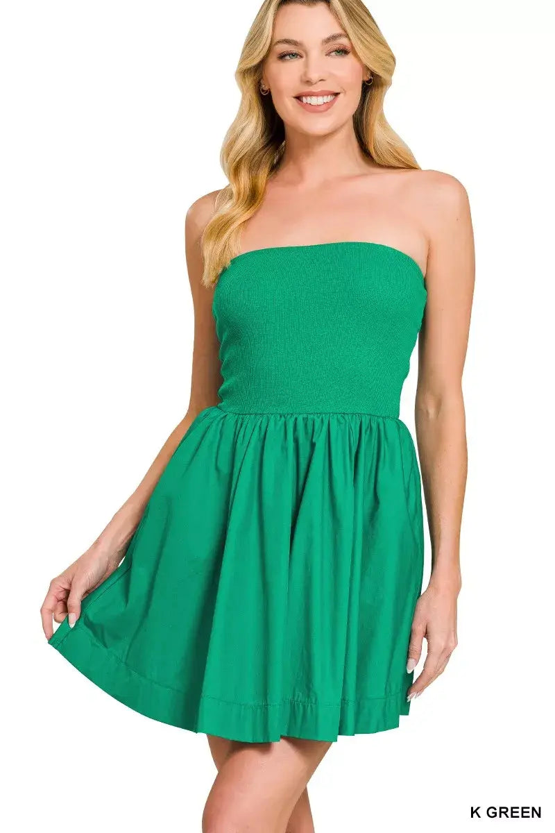 Zenana Combined Knit Tube Top Flare Mini Dress - Trendsi - Flyclothing LLC