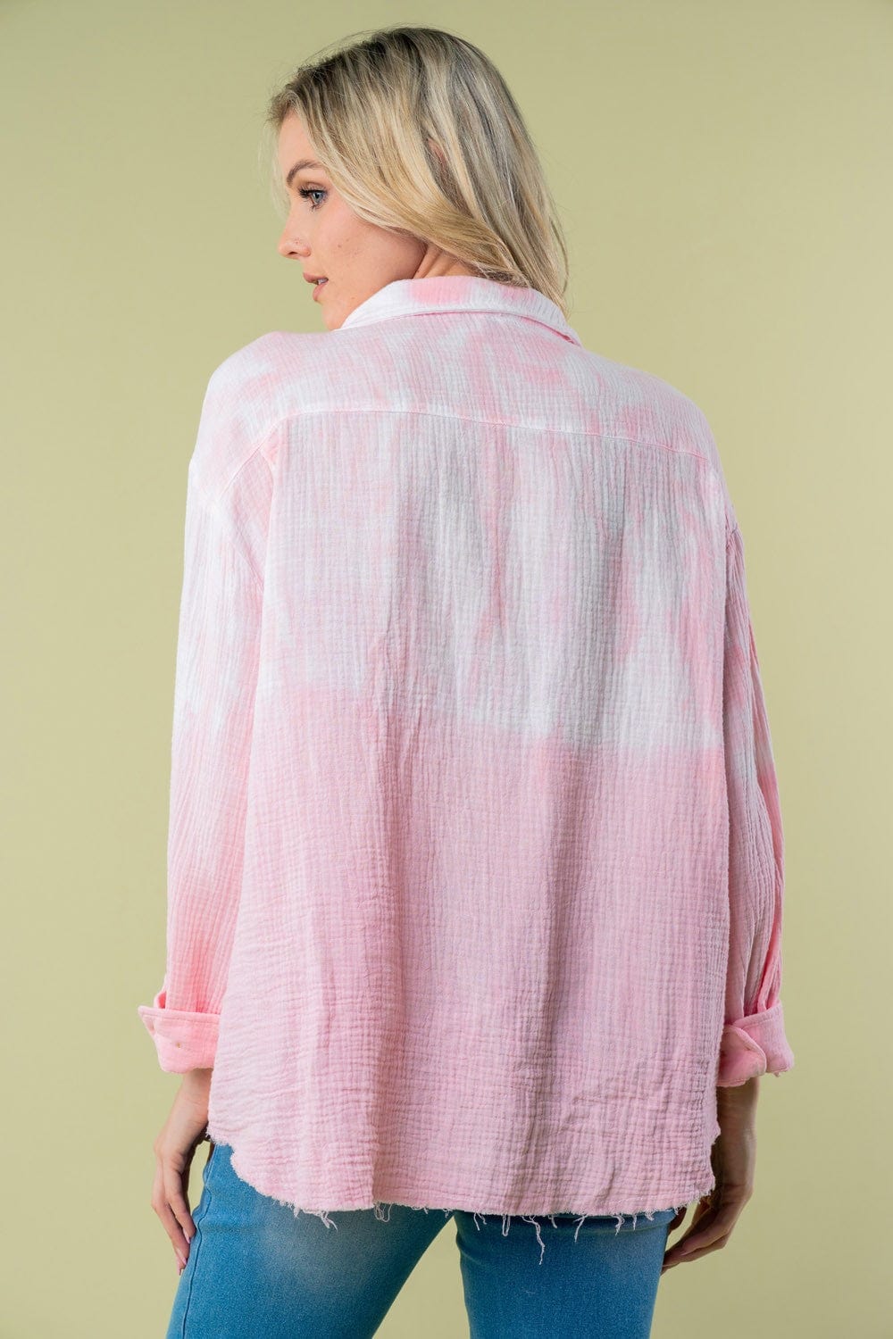 White Birch Full Size Long Sleeve Tie Dye Shirt Trendsi