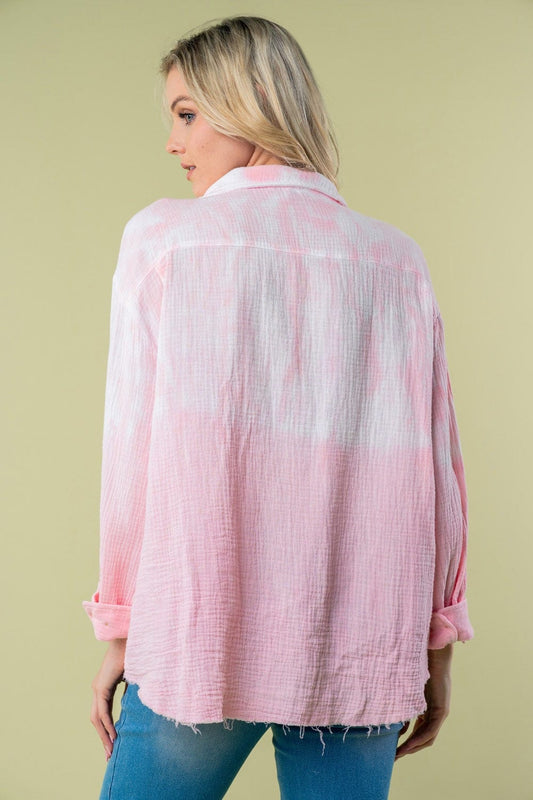 White Birch Full Size Long Sleeve Tie Dye Shirt Trendsi