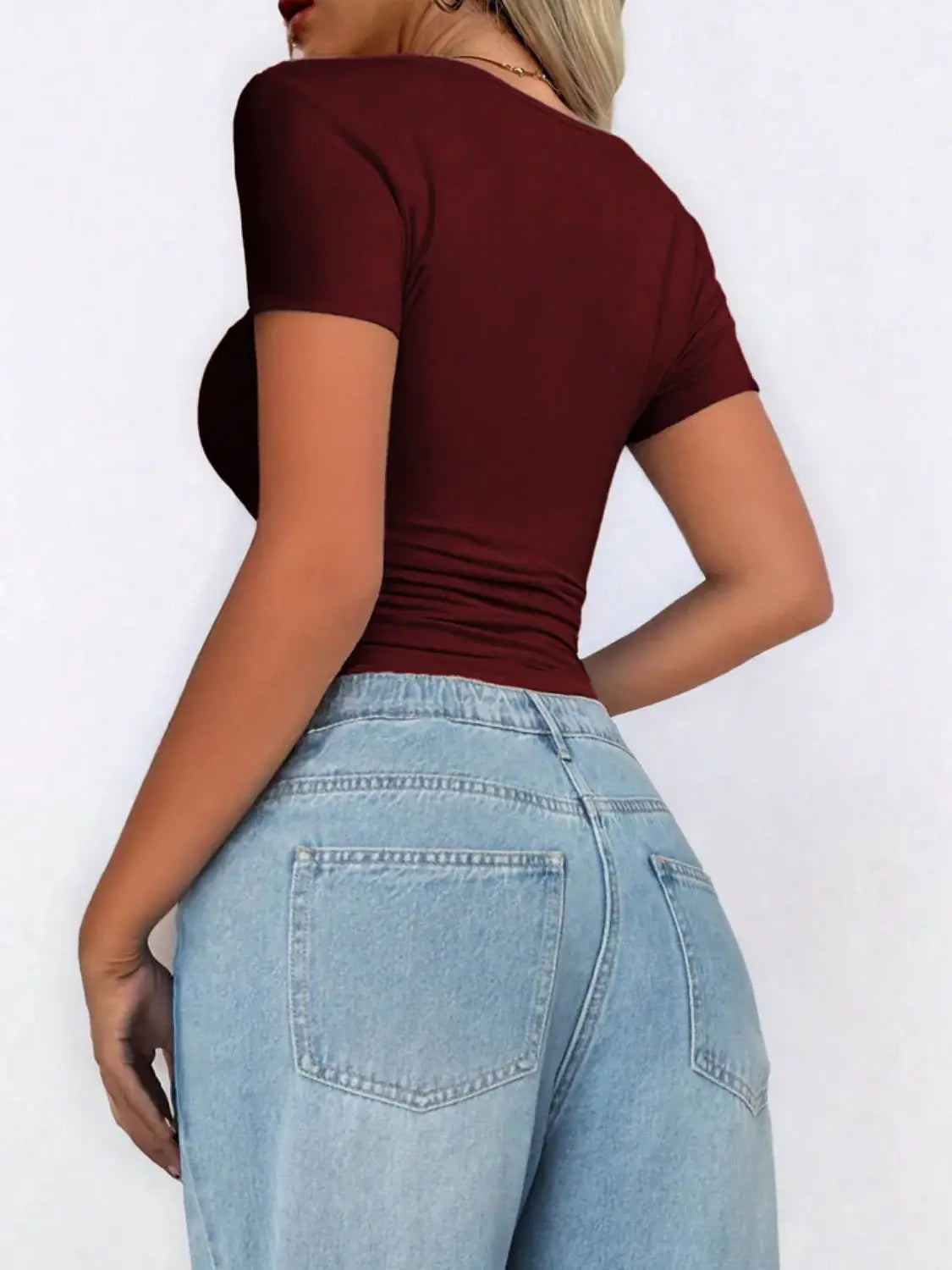 Scoop Neck Short Sleeve T-Shirt - Trendsi - Flyclothing LLC