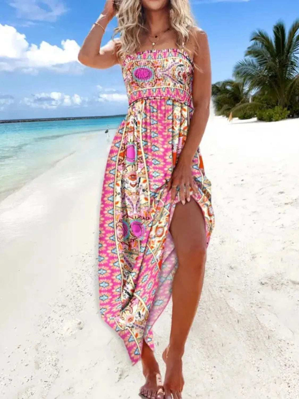 Printed Smocked Maxi Cami Dress - Trendsi - Flyclothing LLC