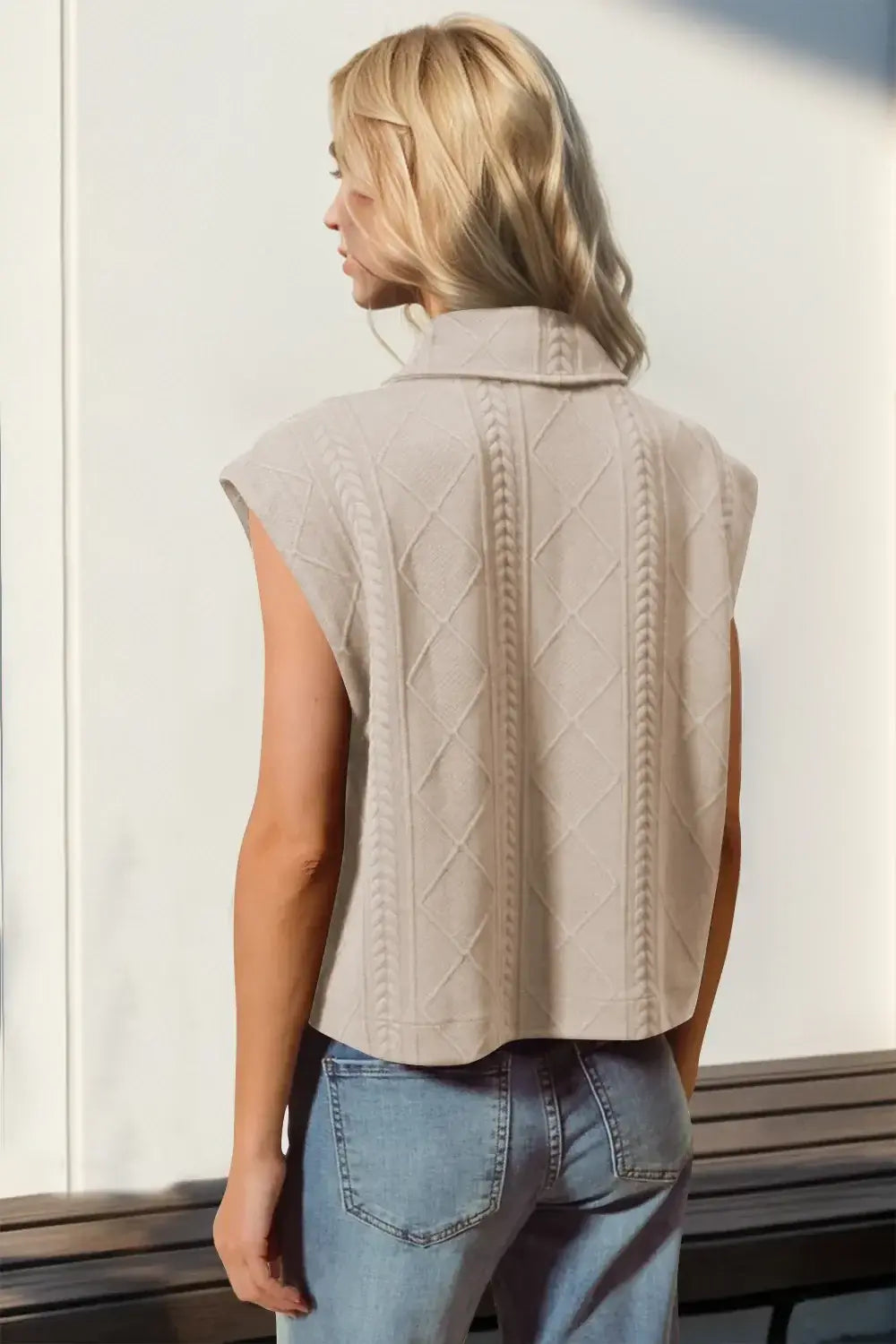 Double Take Snap Down Texture Crop Vest - Trendsi - Flyclothing LLC