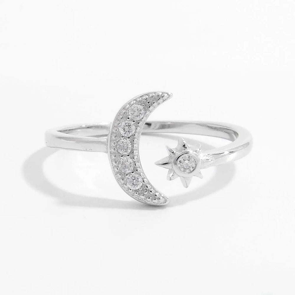 925 Sterling Silver Moon Open Ring - Trendsi