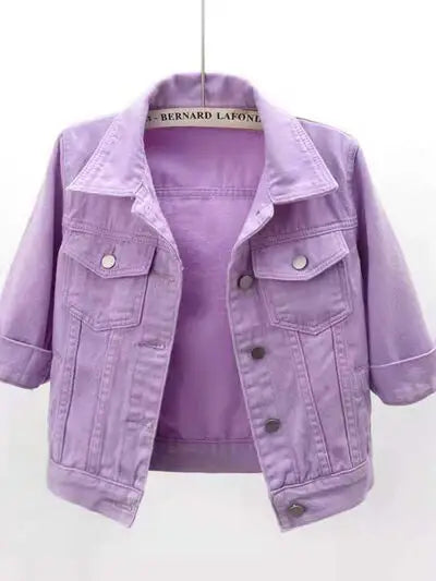 Full Size Cropped Denim Jacket Plus Size - Trendsi - Flyclothing LLC