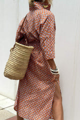 Tied Button Up Three-Quarter Sleeve Dress - Trendsi - Flyclothing LLC