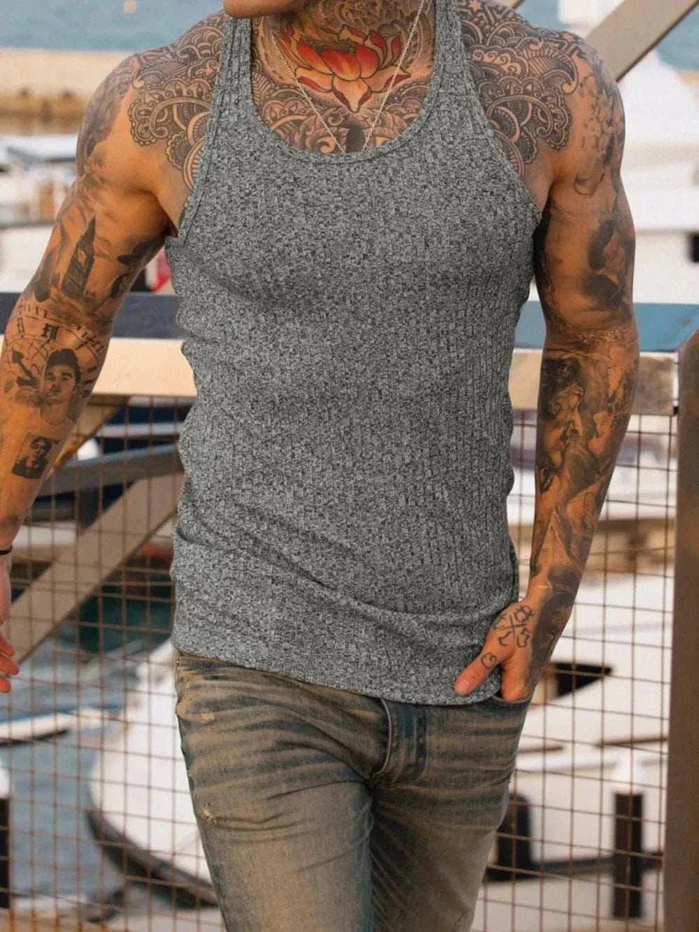 Men's Plus Size Round Neck Tank - Trendsi - Flyclothing LLC