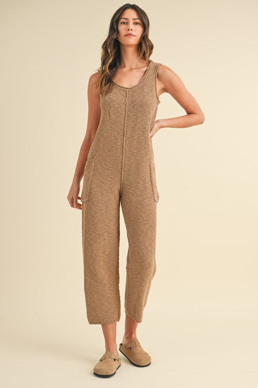 MABLE Sleeveless Knit Crop Jumpsuit with Pockets - Trendsi