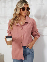 Button Up Dropped Shoulder Long Sleeve Outerwear - Trendsi - Flyclothing LLC