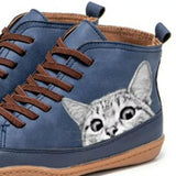 Cat Print Striped Ankle Sneakers - Trendsi - Flyclothing LLC