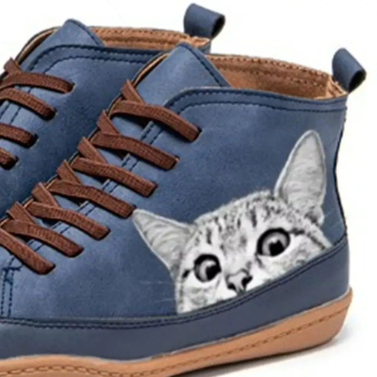 Cat Print Striped Ankle Sneakers - Trendsi - Flyclothing LLC