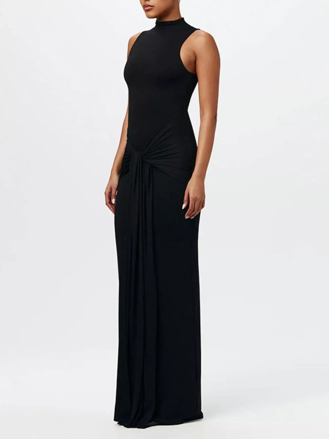 Sleeveless Mock Neck Knot Front Maxi Dress - Trendsi - Flyclothing LLC