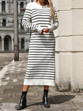 Striped Round Neck Long Sleeve Dress - Trendsi