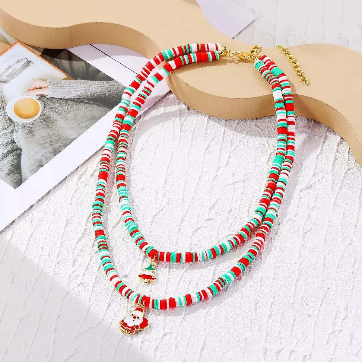 Alloy Christmas Necklace with Santa and Christmas Tree Pendant - Trendsi - Flyclothing LLC