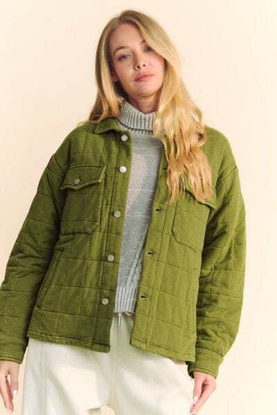 Davi & Dani Quilted Button Down Shacket with Chest Pockets - Trendsi