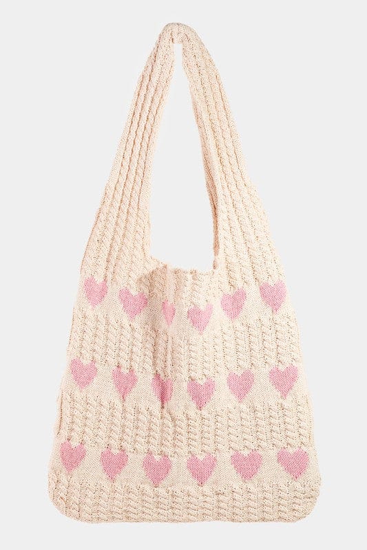 Fame Contrast Heart Crochet Tote Bag - Trendsi
