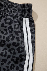 Leopard Print Varsity Striped Detail 3/4 Sleeve Top Shift Pant Set - Trendsi - Flyclothing LLC
