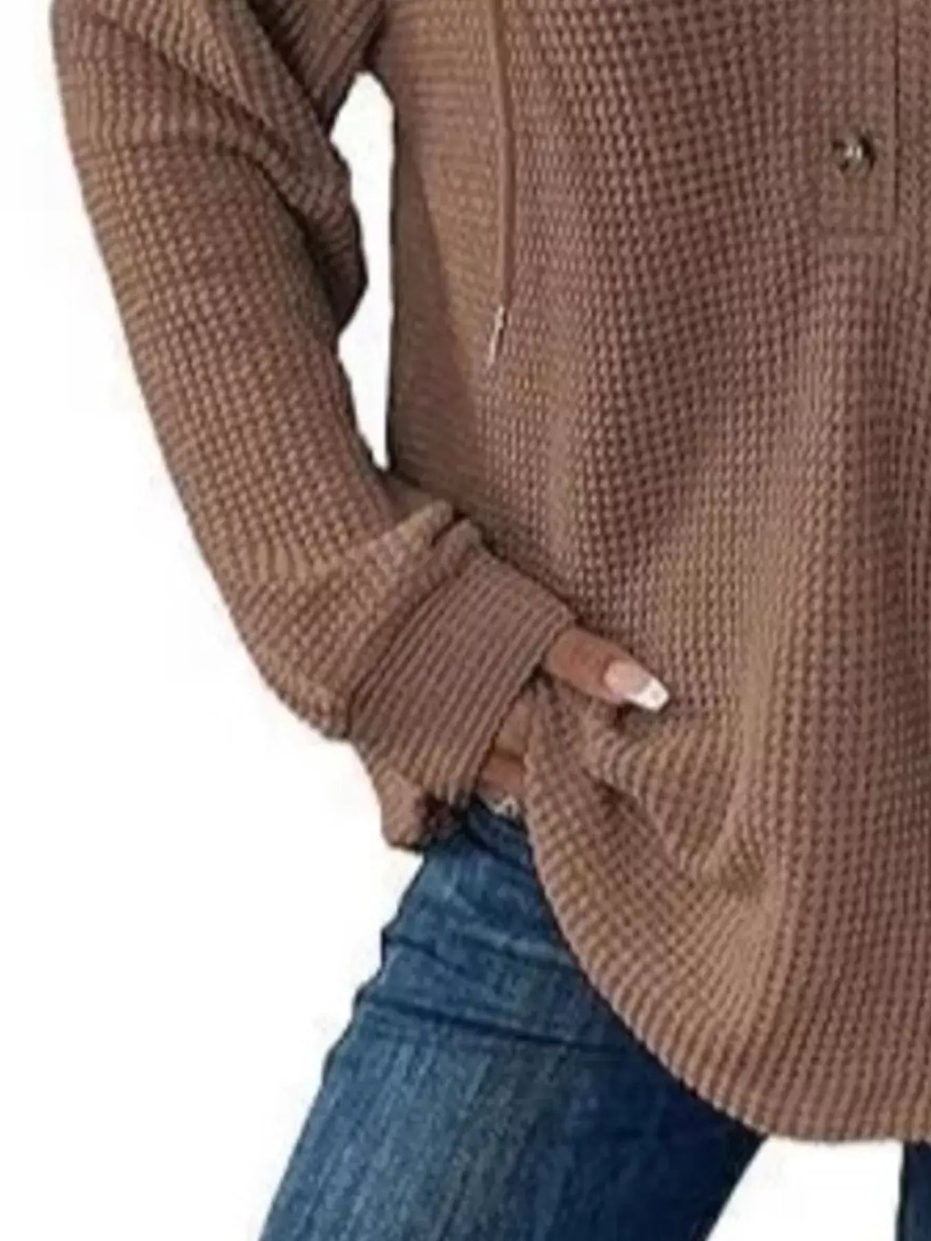 Full Size Button Detail Waffle Knit Hoodie Plus Size - Trendsi - Flyclothing LLC