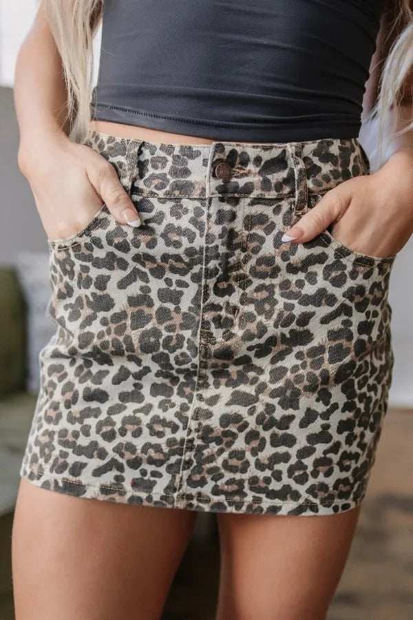 Leopard Denim Mini Skirt - Trendsi - Flyclothing LLC