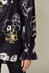Double Take Full Size Printed Flounce Sleeve Blouse - Trendsi - Flyclothing LLC