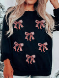 Christmas Sequin Ribbon Bow Drop Shoulder Sweatshirt - Trendsi - Flyclothing LLC