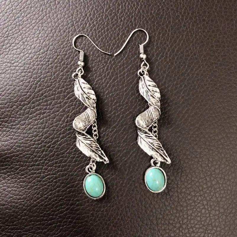 Alloy Leaf Artificial Turquoise Earrings - Trendsi - Flyclothing LLC