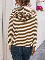 Drawstring Striped Long Sleeve Hoodie - Trendsi