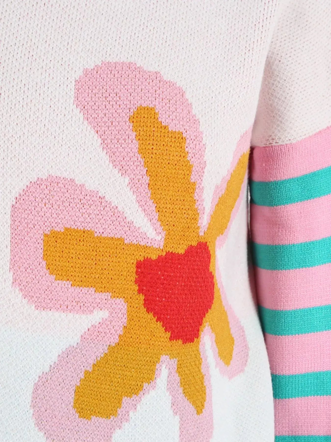 Floral Striped Crew Neck Sweater - Trendsi - Flyclothing LLC