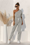 Single Shoulder Short Sleeve Jumpsuit - Trendsi