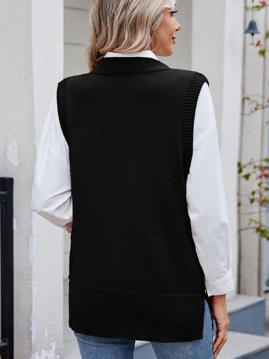 Buttoned Round Neck Sweater Vest - Trendsi - Flyclothing LLC