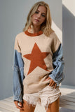 Double Take Full Size Star Pattern Raw Edge Long Sleeve Sweater - Trendsi