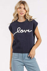 Mittoshop Contrast Letter Round Neck Cap Sleeve Knit Top - Trendsi - Flyclothing LLC