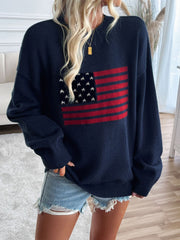 Devine US Flag Round Neck Long Sleeve Knit Top - Trendsi