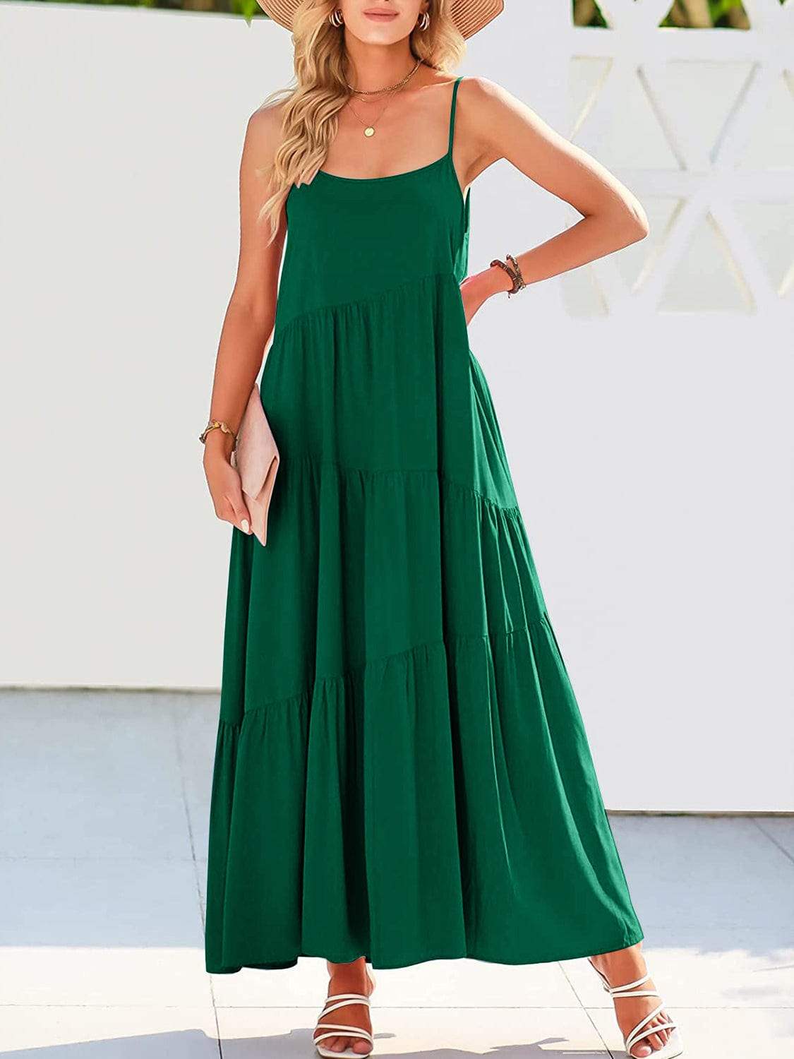 Full Size Ruched Tiered Spaghetti Strap Dress - Trendsi - Flyclothing LLC