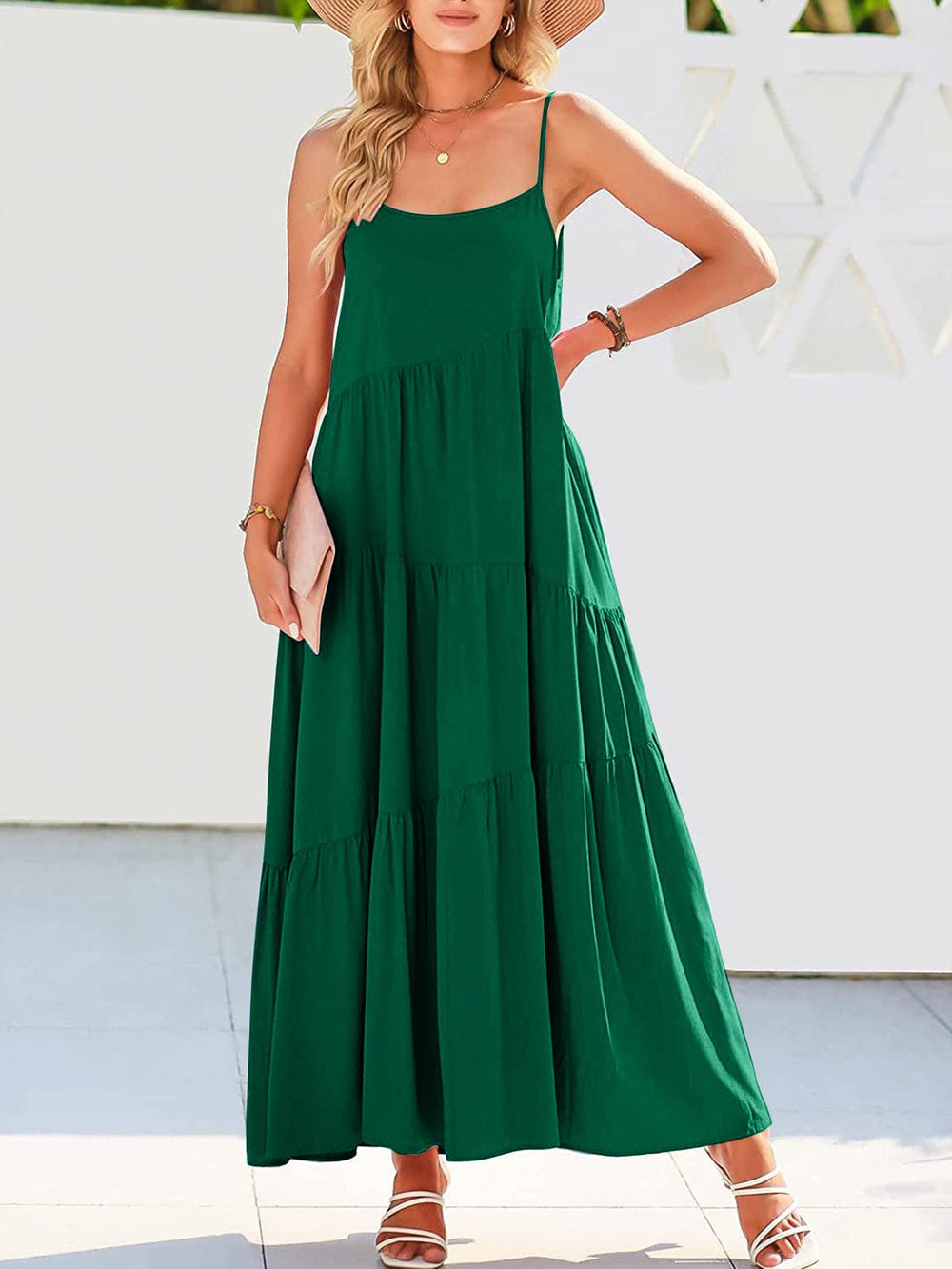 Full Size Ruched Tiered Spaghetti Strap Dress - Trendsi
