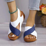 Crisscross Contrast Open Toe Wedge Sandals - Trendsi - Flyclothing LLC