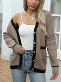 Contrast Trim Button Up Long Sleeve Cardigan - Trendsi - Flyclothing LLC