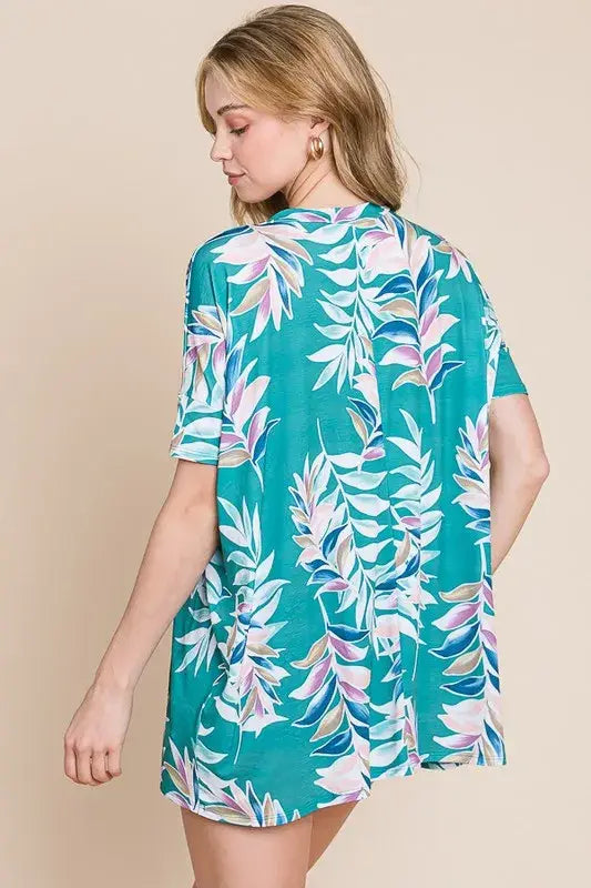 BOMBOM Loose Fit Vintage Floral Tunic Top - Trendsi - Flyclothing LLC