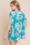 BOMBOM Loose Fit Vintage Floral Tunic Top - Trendsi