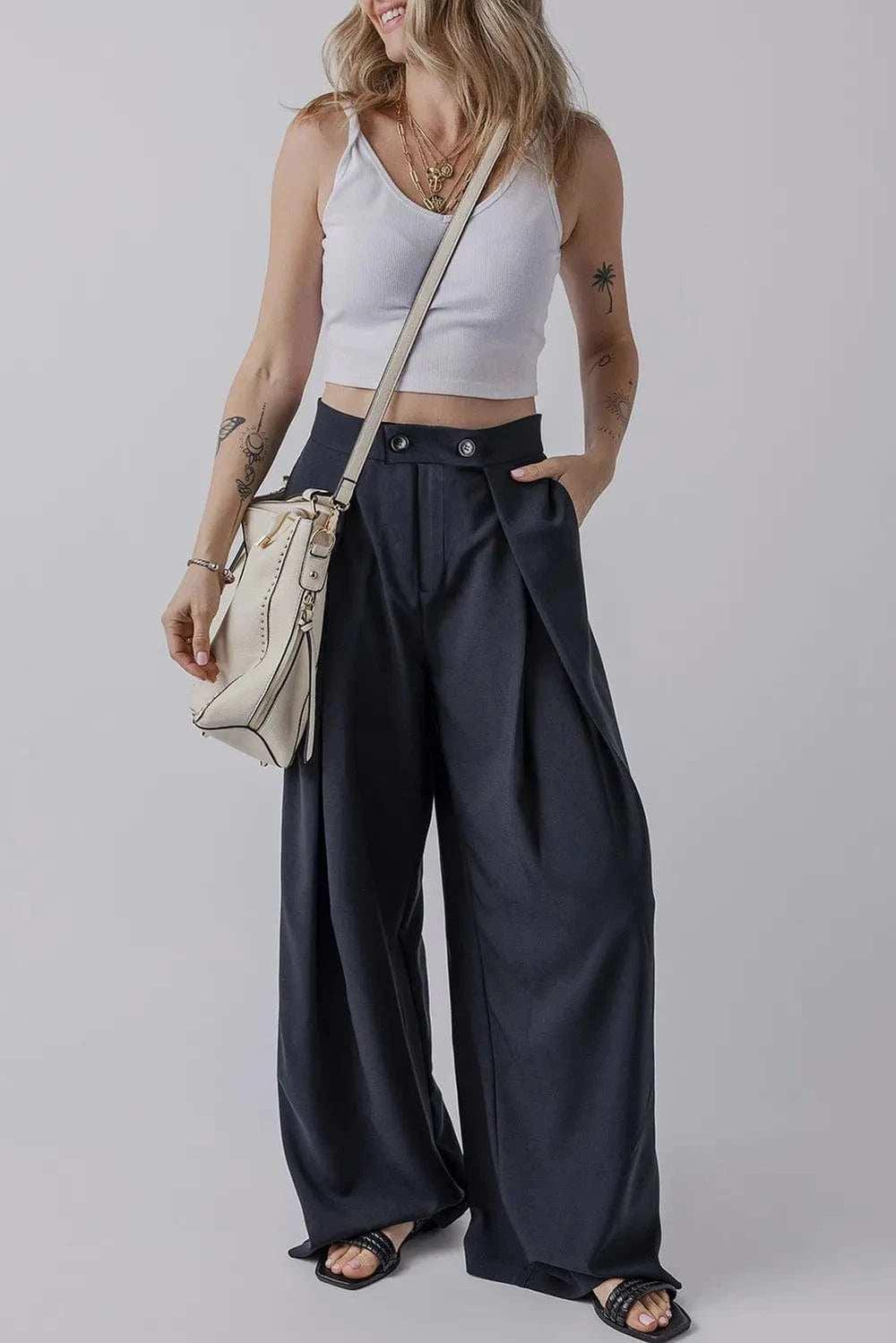 Wide Leg Pants with Pockets - Trendsi - Flyclothing LLC