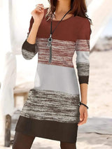 Color Block Round Neck Long Sleeve Dress - Trendsi - Flyclothing LLC
