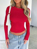 Solid Color Round Neck Long Sleeve T-Shirt - Trendsi - Flyclothing LLC